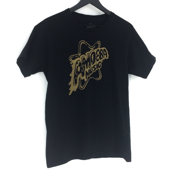 AMOEBA MUSIC Gold on Black Limited Edition Logo Short Sleeve T-Shirt Size S - Picture 3 of 8